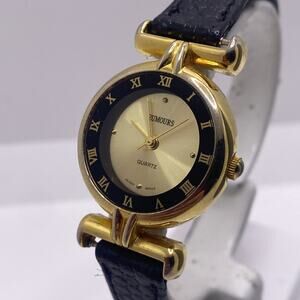 Vintage Rumours Womens Gold Watch Black Leather New Battery